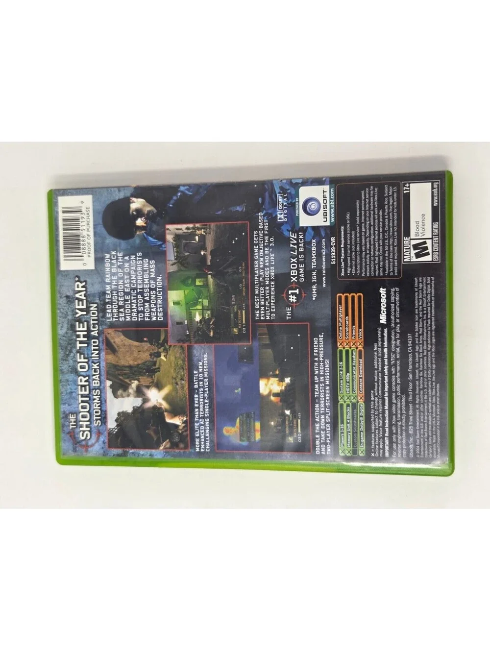 Xbox Rainbow Six 3 Black Arrow Case Artwork NTSC Edition With Retail Stickers